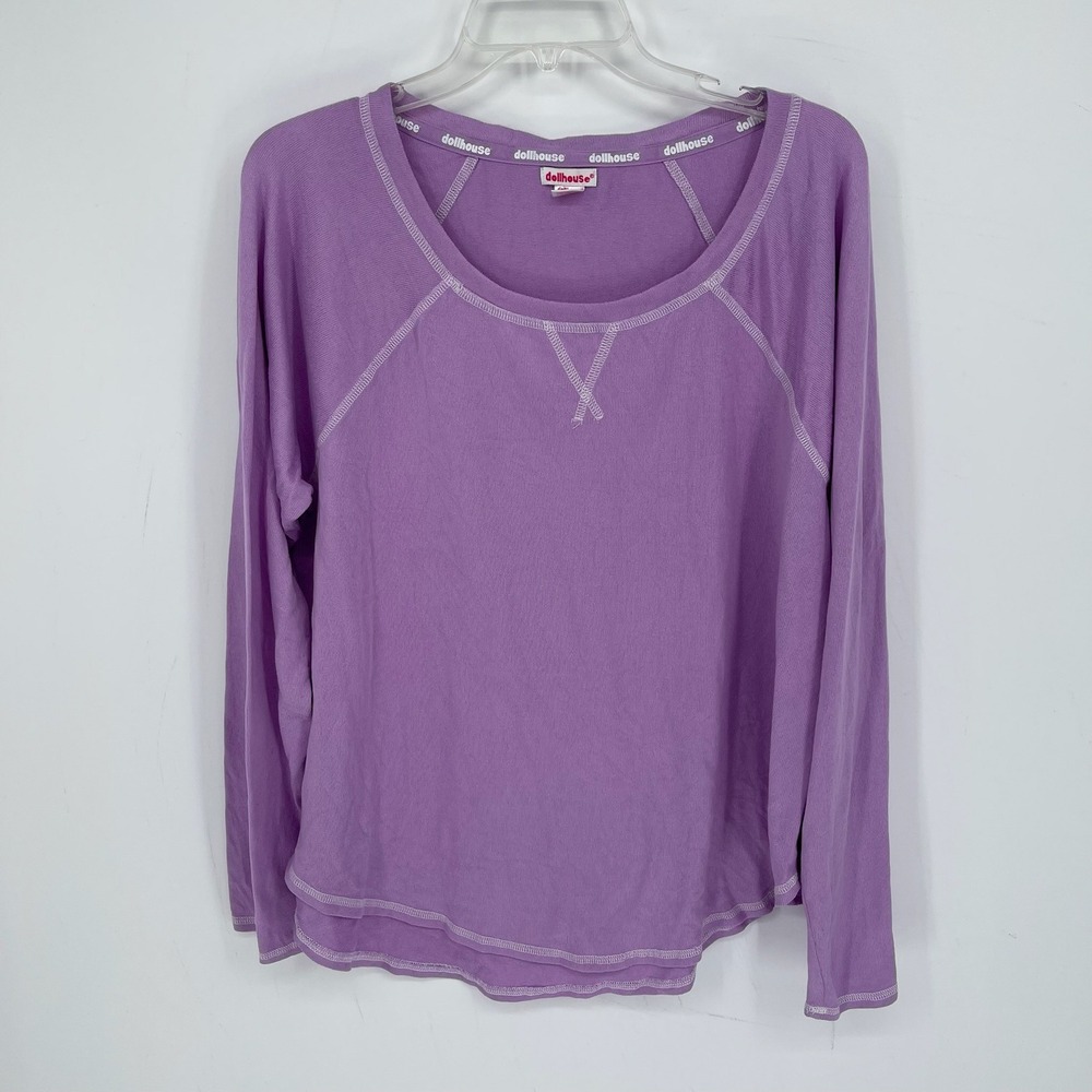 Dollhouse Women's Purple Contrast Stitch Raglan Long Sleeve Top Plus Size 1X